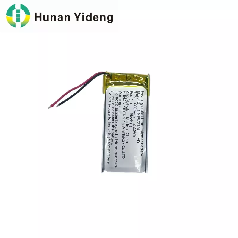 802040 600mAh ຫມໍ້ໄຟ rechargeable ສໍາລັບເຄື່ອງບັນທຶກສຽງແລະເຄື່ອງຫຼິ້ນໄຟຟ້າ